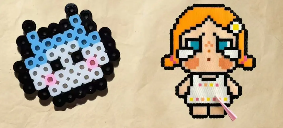 Hero comparison of 5mm fuse bead artwork and 2.6mm mini bead artwork